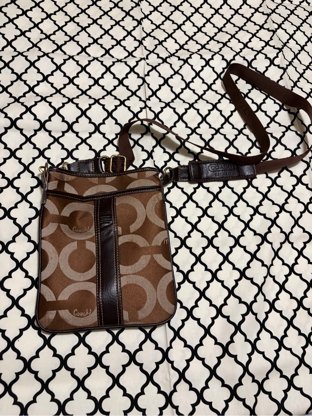 Coach Brown Signature Crossbody with Leather Trim